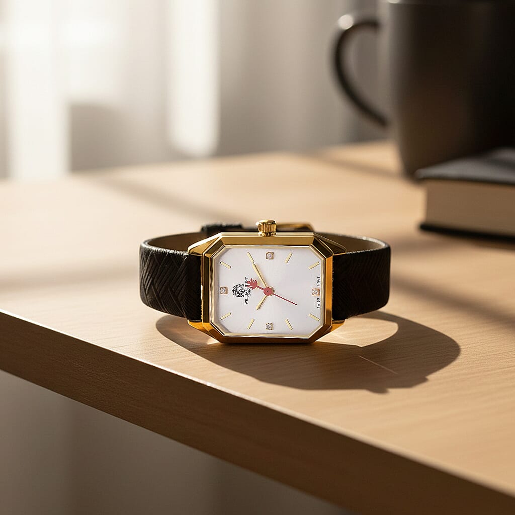 Mothers Day Gift Idea- William Hunt London Legacy Lab Grown Diamond (VVS E-F) 5ATM Water Resistancy Watch with Genuine Leather Strap  Swiss Movement- Black